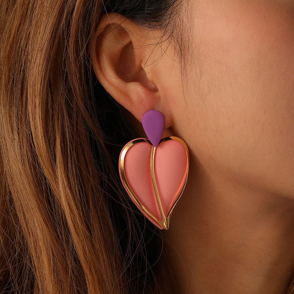 Wholesale Colorful Spray Paint Love Water Drop Double Layer Earrings